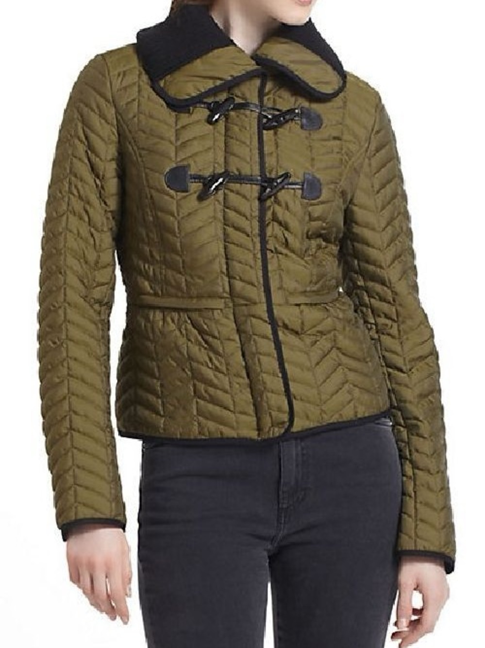 Cartonnier Olive Quilted Toggle Jacket with Black Trim